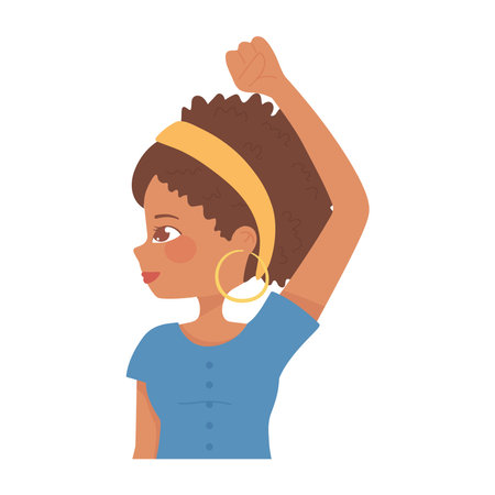 cute afro american girl raised arm character vector illustrationのイラスト素材