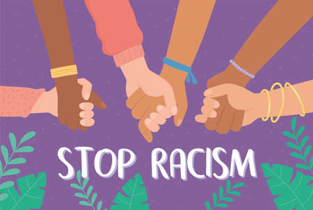 hands of different races holding together, stand up for equal rights vector illustrationのイラスト素材