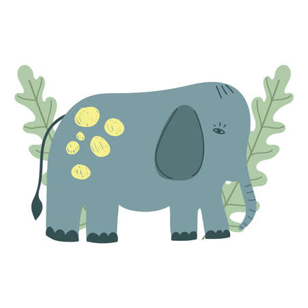 elephant jungle animal wildlife cartoon hand drawn style vector illustrationのイラスト素材