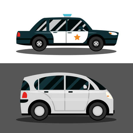 compact car and police vehicle transport, city transport vector illustrationのイラスト素材