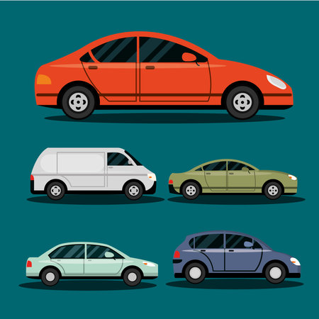 set with various cars transport vehicle, city transport vector illustrationのイラスト素材
