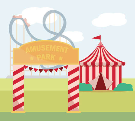 entrance tent amusement park carnival flat design vector illustrationのイラスト素材
