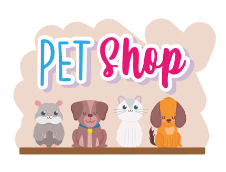 pet shop cute dog cat hamster domestic animals cartoon vector illustrationのイラスト素材