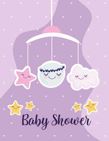 Baby shower mobile moon cloud stars decoration card vector illustrationのイラスト素材