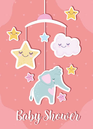 Baby shower cute elephant cloud stars mobile decoration vector illustrationのイラスト素材