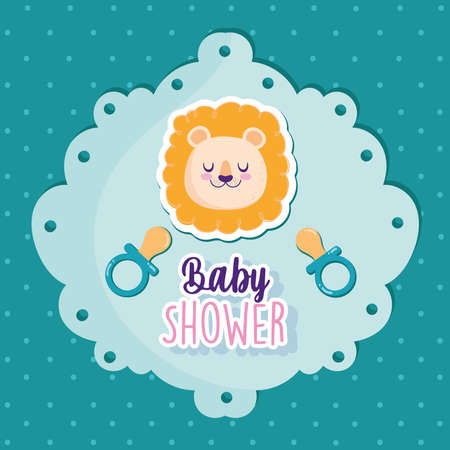 Baby shower cute lion with pacifier greeting card vector illustrationのイラスト素材