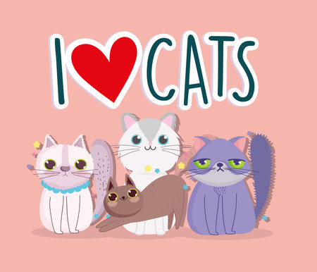 cute cats pet animals domestic cartoon vector illustrationのイラスト素材