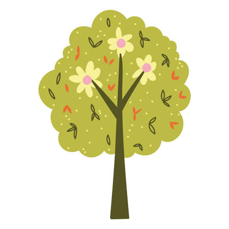 tree flowers foliage nature vector illustration isolated styleのイラスト素材