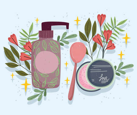 natural organic cream fresh herbs, skin care product vector illustrationのイラスト素材