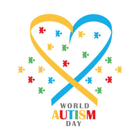 autism awareness day ribbon shaped heart and puzzles vector illustrationのイラスト素材