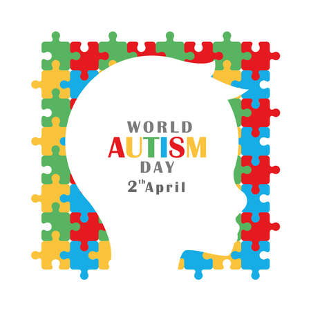 autism awareness day silhouette head child puzzles background vector illustrationのイラスト素材
