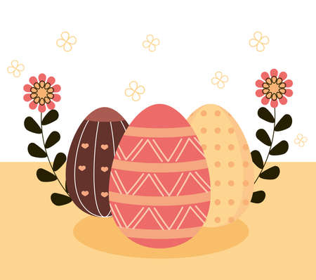 happy easter delicate eggs decoration and ornament floral vector illustrationのイラスト素材