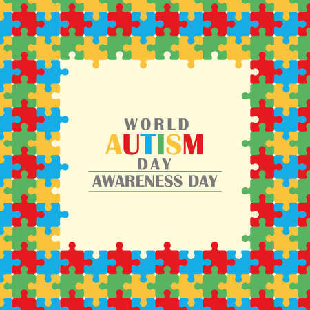 world autism awareness day greeting card puzzles frame vector illustrationのイラスト素材