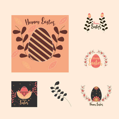 set happy easter icon delicate eggs decoration ornament vector illustrationのイラスト素材