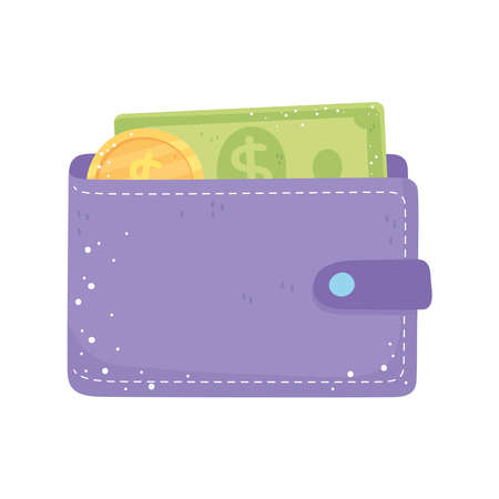 wallet with banknote and coin money vector illustration isolated