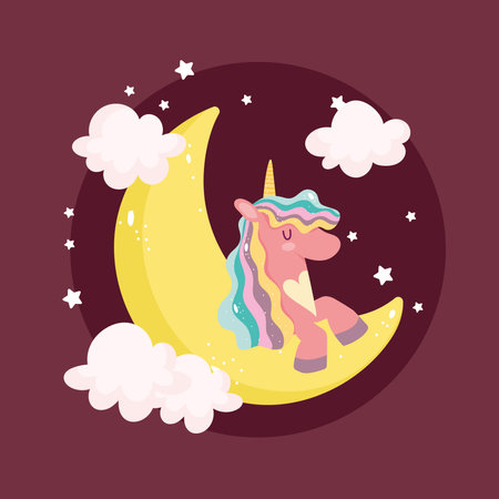 unicorn rainbow mane moon cloudsのイラスト素材