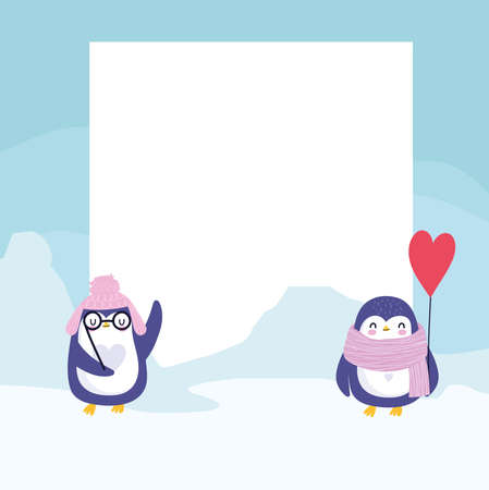 penguins scarf hat winter bannerのイラスト素材