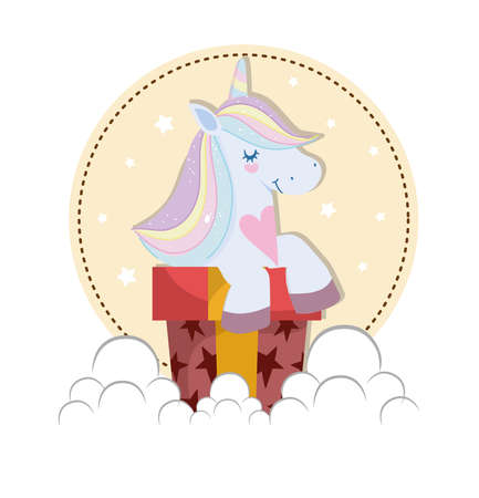 unicorn cup clouds round bannerのイラスト素材