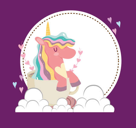 unicorn cup hearts clouds bannerのイラスト素材