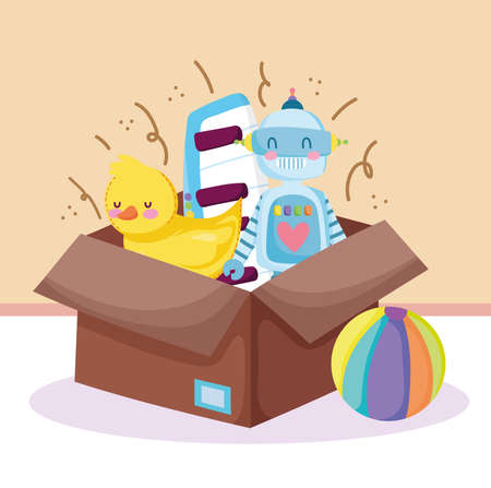 kids toys box robot ballのイラスト素材