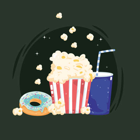 fast food popcorn donut sodaのイラスト素材