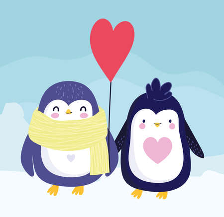 penguins scarf balloon cartoon animalsのイラスト素材