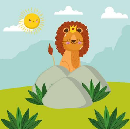 Animal lion king cartoon on stoneのイラスト素材