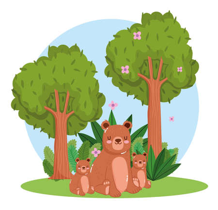 Animals bears tree foliage cartoonのイラスト素材