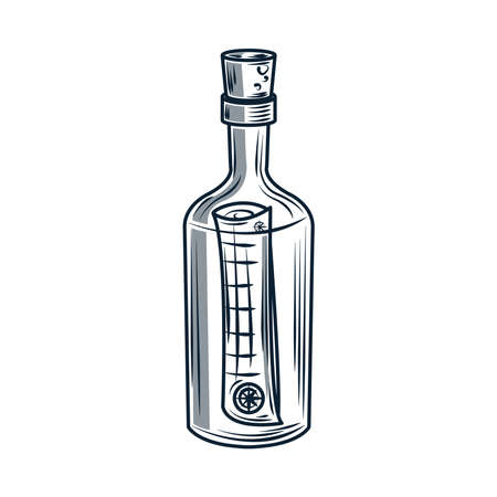 bottle with cork message sketchのイラスト素材