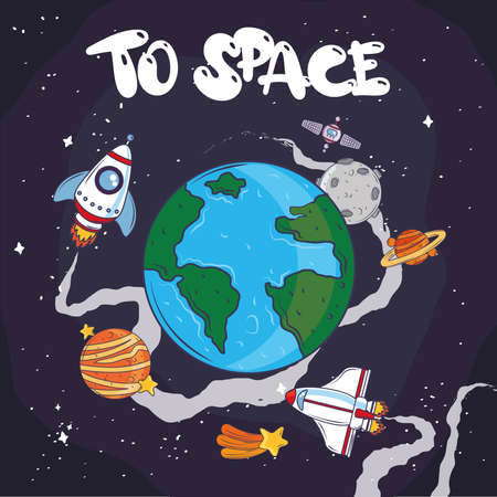 space travel exploration planet rocketのイラスト素材