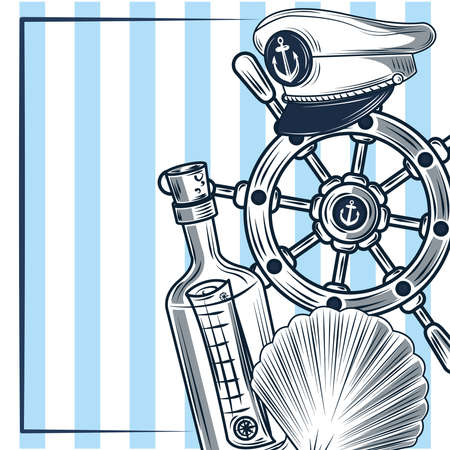 vintage nautical seashell wheel cardのイラスト素材