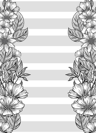flowers foliage sketch striped backgroundのイラスト素材