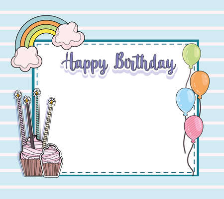 birthday decoration cake balloons cardのイラスト素材