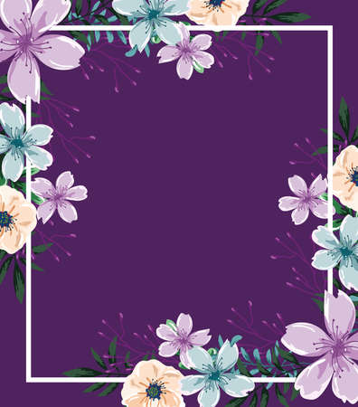 flowers watercolor banner purple backgroundのイラスト素材