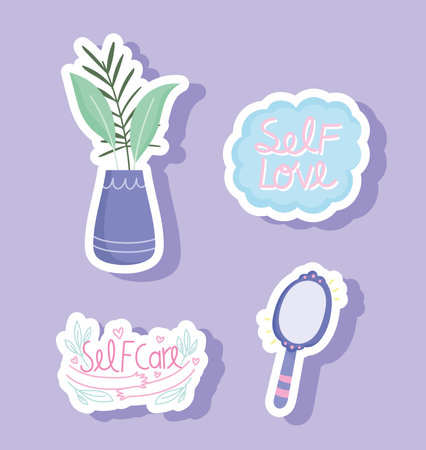 self acceptance mirror lettering iconsのイラスト素材