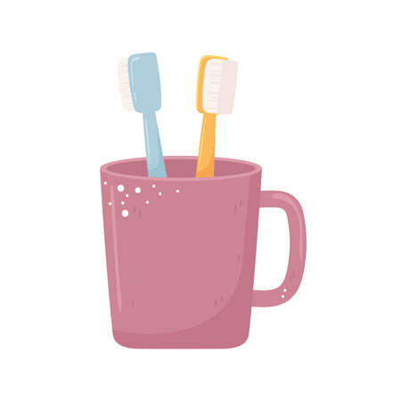 toothbrushes in cup oral hygieneのイラスト素材