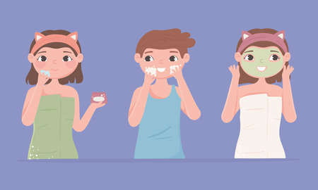 people self care routine masksのイラスト素材