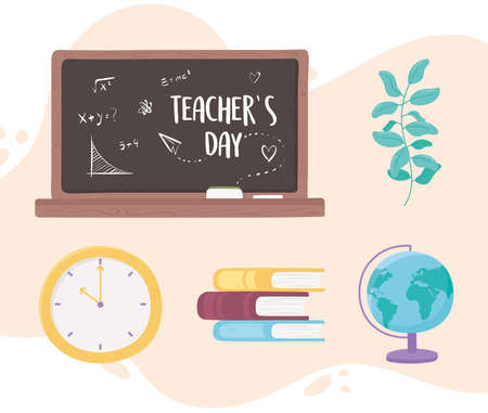 teachers blackboard books map clockのイラスト素材
