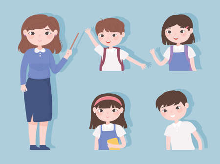 teacher students characters girls boysのイラスト素材