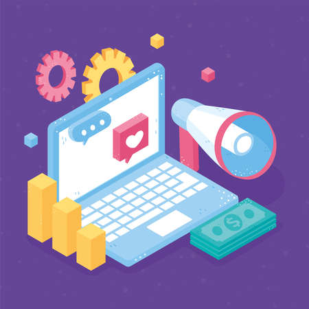 digital marketing money chart isometricのイラスト素材