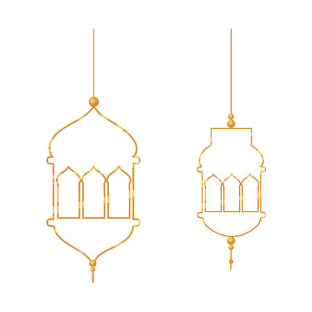 gold hanging lanterns ornament isolatedのイラスト素材