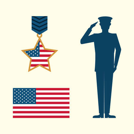 memorial day soldier medal flagのイラスト素材