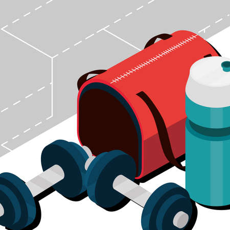 sport bag barbell bottle fitnessのイラスト素材