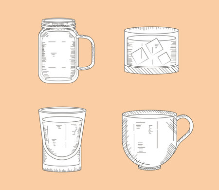 set cups drinks beverages designのイラスト素材