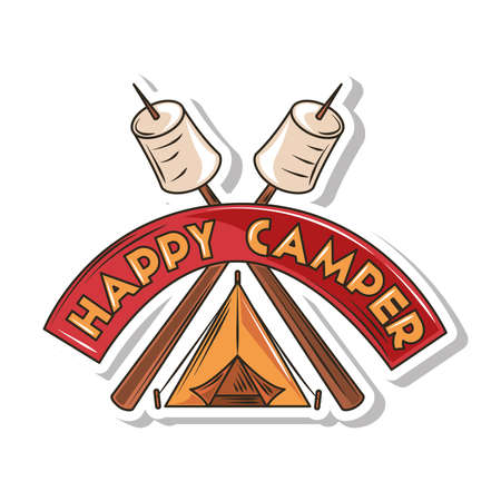 happy camper tent marshmallow patchのイラスト素材