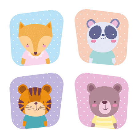 cute bear tiger panda foxのイラスト素材