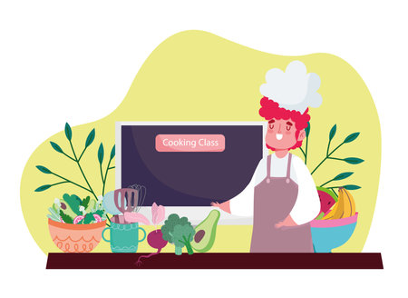 online cooking class chef foodのイラスト素材