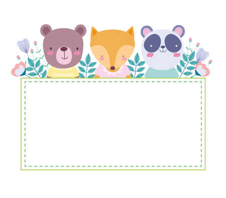 cute animals floral card templateのイラスト素材
