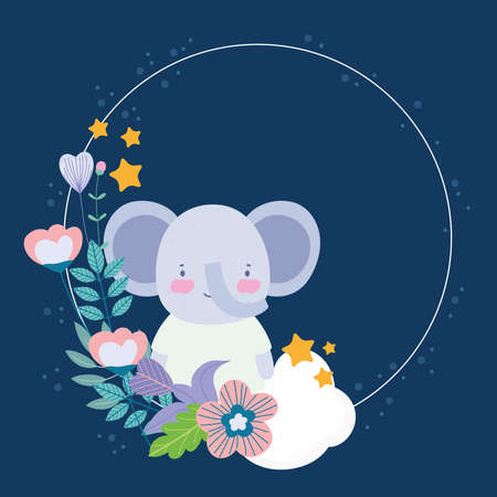 cute elephant floral flowers badgeのイラスト素材
