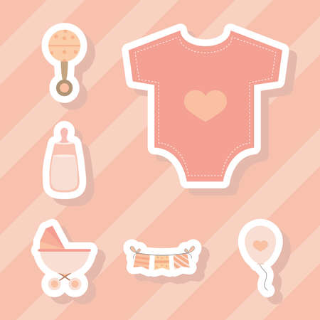 baby shower bottle rattle bodysuitのイラスト素材